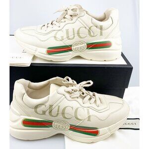 NIB Gucci Women's Rhyton logo leather sneaker In Ivory Size 40